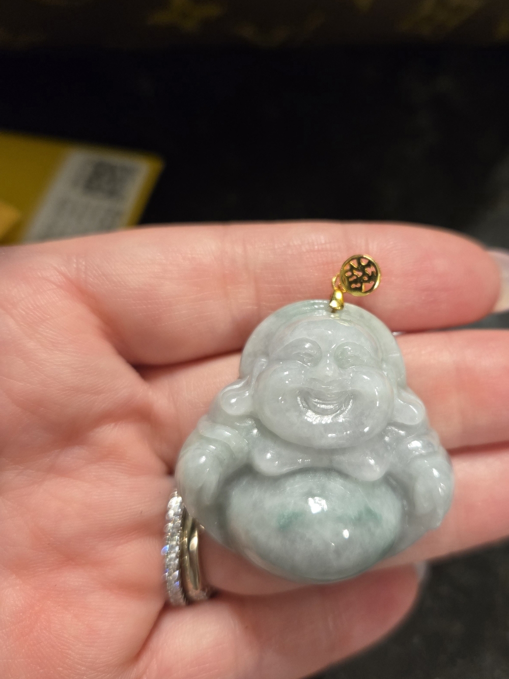 Hand-Carved Green Jade Laughing Buddha Pendant